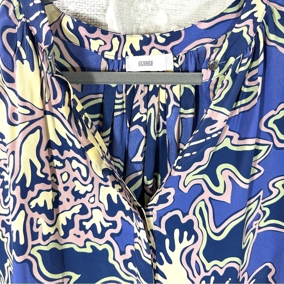 CLOSED Emily floral maxi kobalt long sleeve silk blend dress size L - Picture 5 of 11